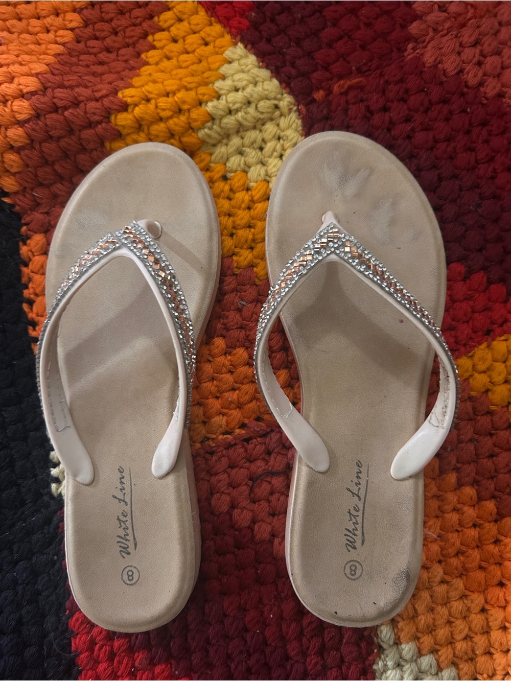 Women's Embellished Beige Flip Flop Sandals
